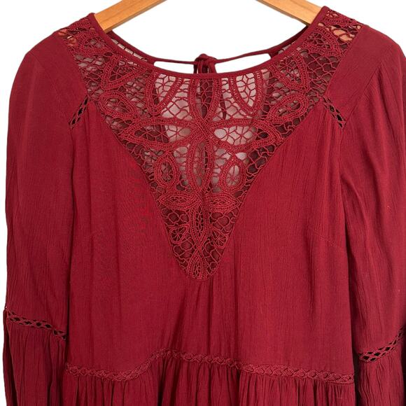 American Eagle Mini Dress XS Boho Dress Open Back Crochet Lace Peasant Gauzy - Picture 6 of 13